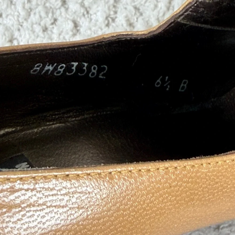 Stuart Weitzman Tan Leather Square‎ Toe Block Heel Pumps 6.5B Y2K Bootie Classic